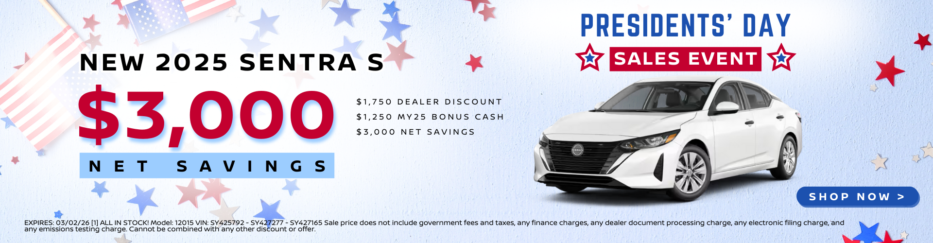 Nissan Sentra S $3,000 Net Savings Offer 