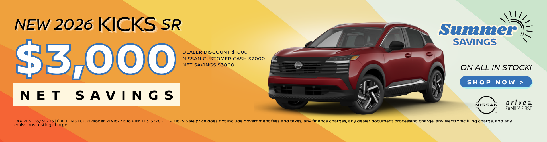 New 2026 Kicks SR $3000 net savings