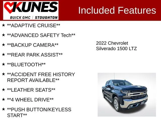 Used 2022 Chevrolet Silverado 1500 Limited LTZ with VIN 1GCUYGED8NZ201131 for sale in Stoughton, WI
