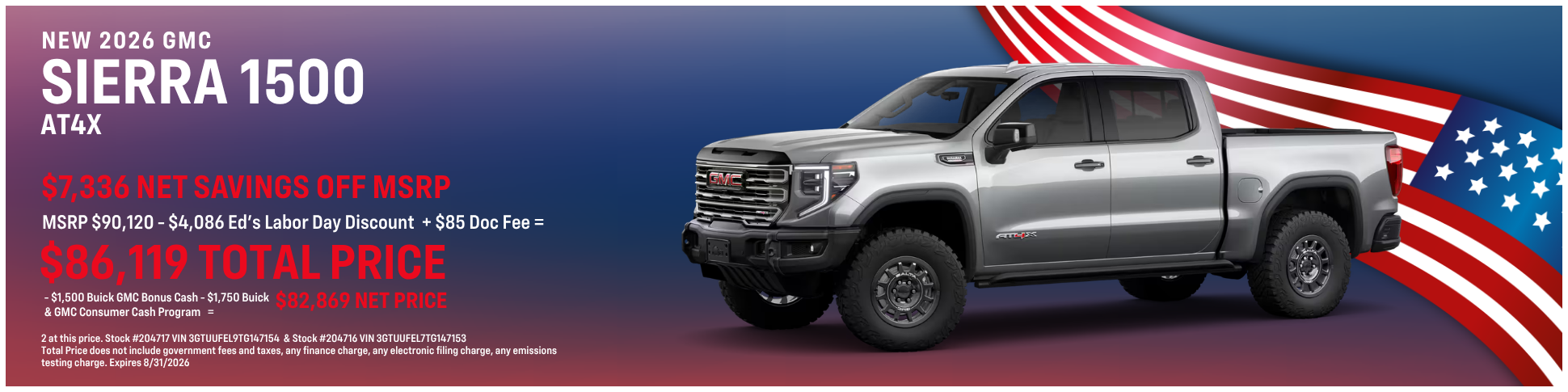 New 2026 GMC Sierra 1500 AT4X Offer