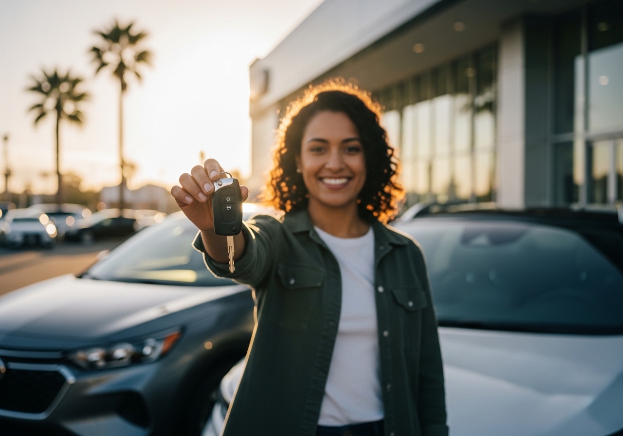 Happy Bakersfield customer holding new car keys