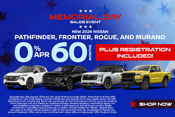 Pathfinder, Frontier, Rogue & Murano: 0% APR for 60 Months PLUS Registration Included!