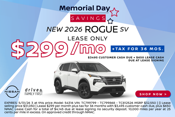 2026 Rogue SV Lease $299/mos. for 36 mos.