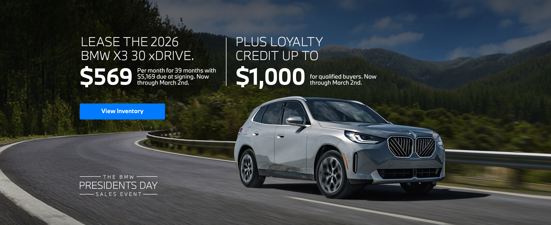 2026 X3 lease starting at $569 per month for 39 months