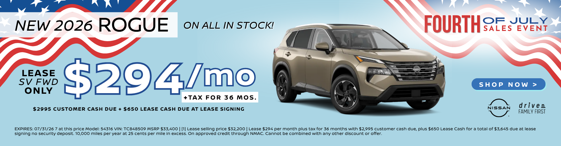 2026 Nissan ROGUE Lease 294/mo. for 36 mos.