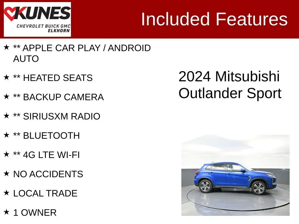 Used 2024 Mitsubishi Outlander Sport SE with VIN JA4ARUAU0RU003628 for sale in Elkhorn, WI