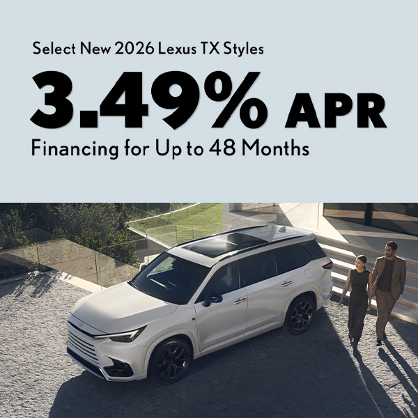 3.49% APR financing on select 2026 Lexus TX styles in Greenville, SC