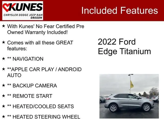 Used 2022 Ford Edge Titanium with VIN 2FMPK4K92NBA31506 for sale in Oregon, IL