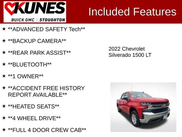 Used 2022 Chevrolet Silverado 1500 Limited LT with VIN 1GCPYDEK4NZ158210 for sale in Stoughton, WI
