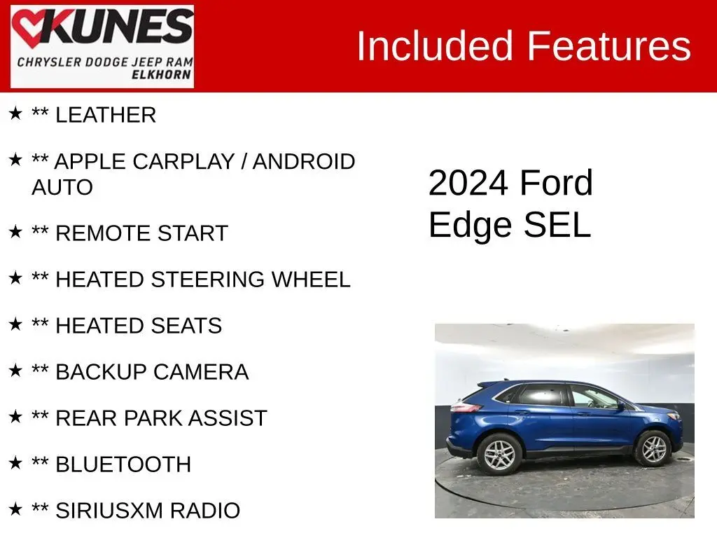 Used 2024 Ford Edge SEL with VIN 2FMPK4J98RBA71080 for sale in Elkhorn, WI