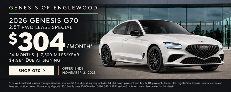 2026 Genesis G70 3.3T Prestige Graphite shown.