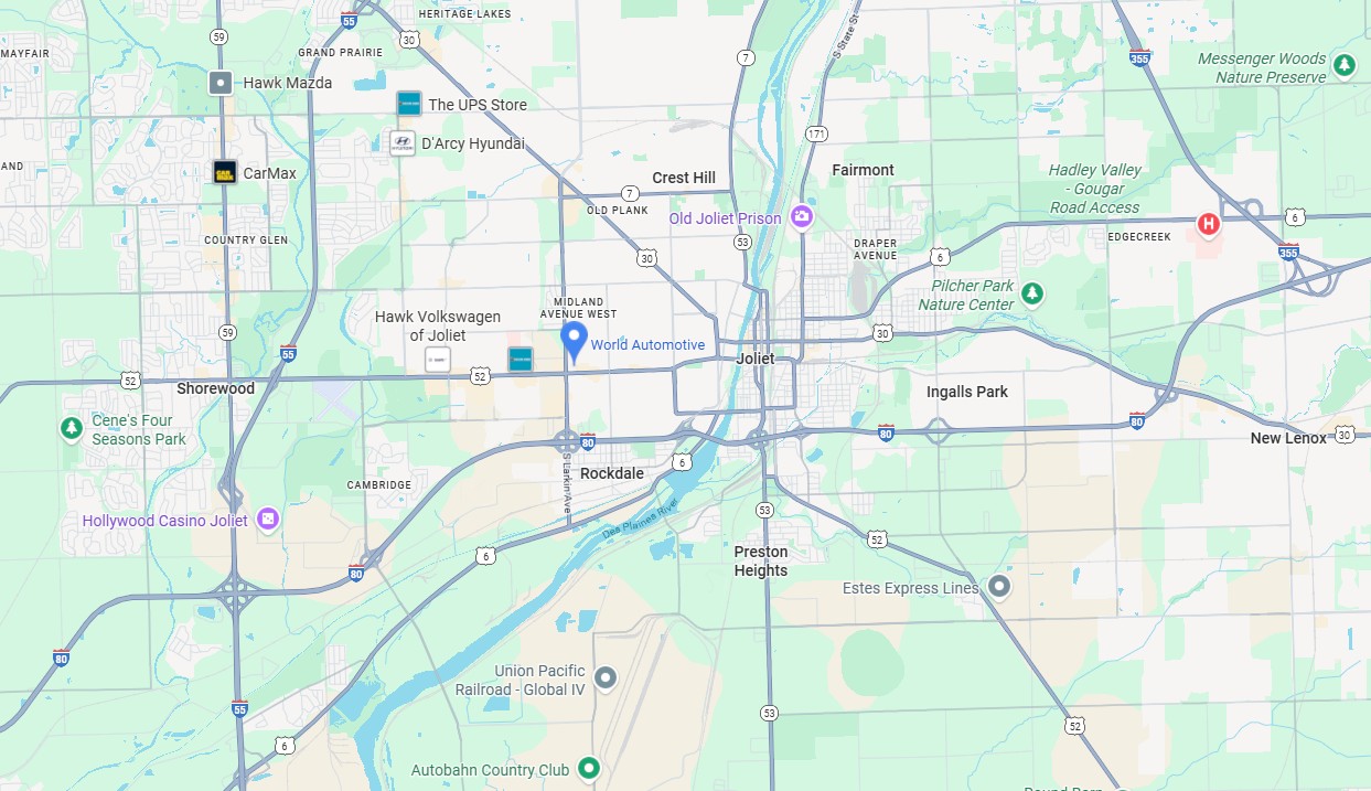 Google Map of Joliet, IL and other surrounding towns in Illinois that we service.