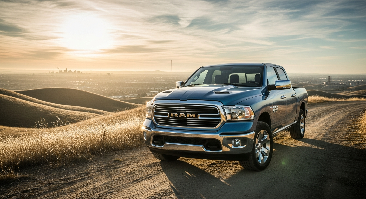 Ram pickup truck parked at sunset