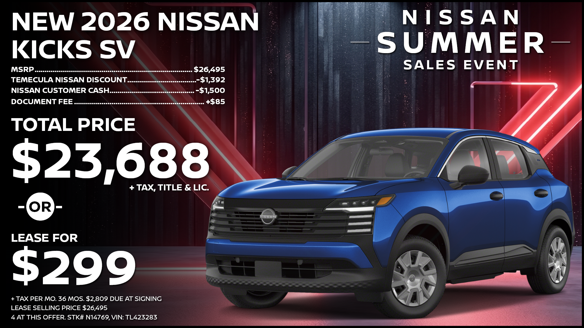 2026 Nissan Kicks SV Lease Special