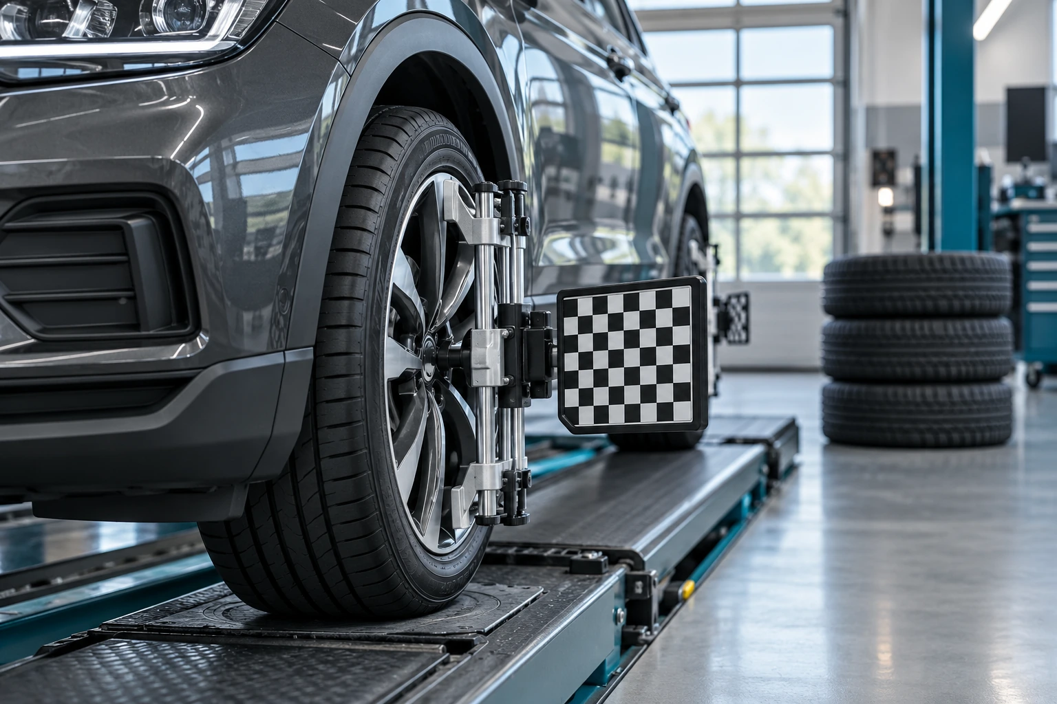 Vehicle tire with professional wheel alignment equipment