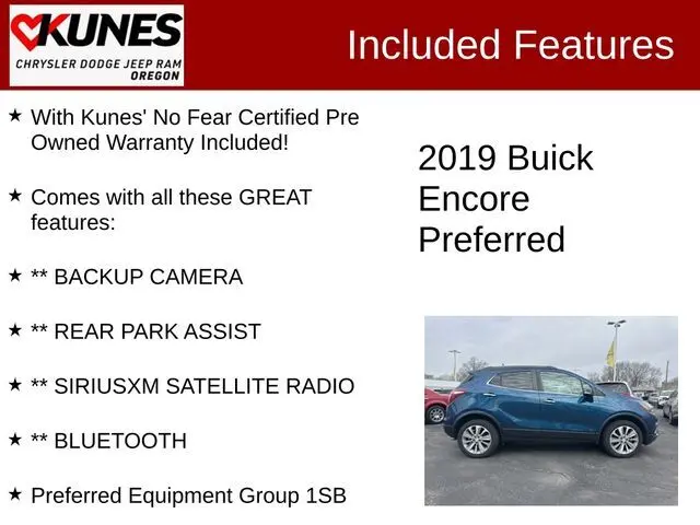 Used 2019 Buick Encore Preferred with VIN KL4CJESB3KB956077 for sale in Oregon, IL