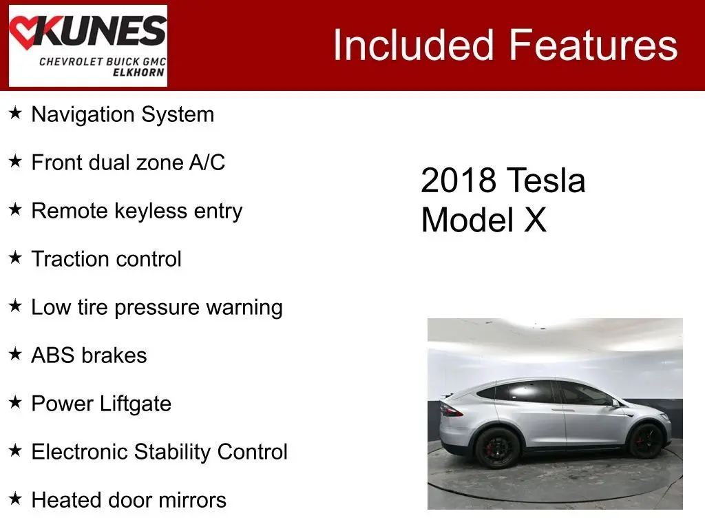 Used 2018 Tesla Model X 100D with VIN 5YJXCAE21JF091966 for sale in Elkhorn, WI