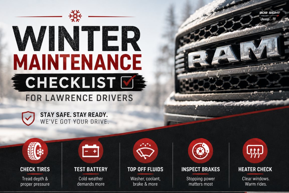 CDJR Winter Maintenance Checklist Lawrence KS: Battery, Tires and Oil