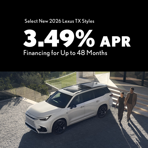 3.49% APR on select 2026 Lexus TX models in Greenville, SC