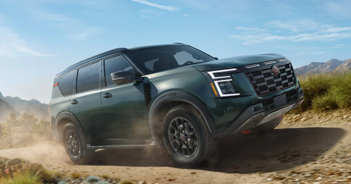 Nissan Armada driving on a dusty trail