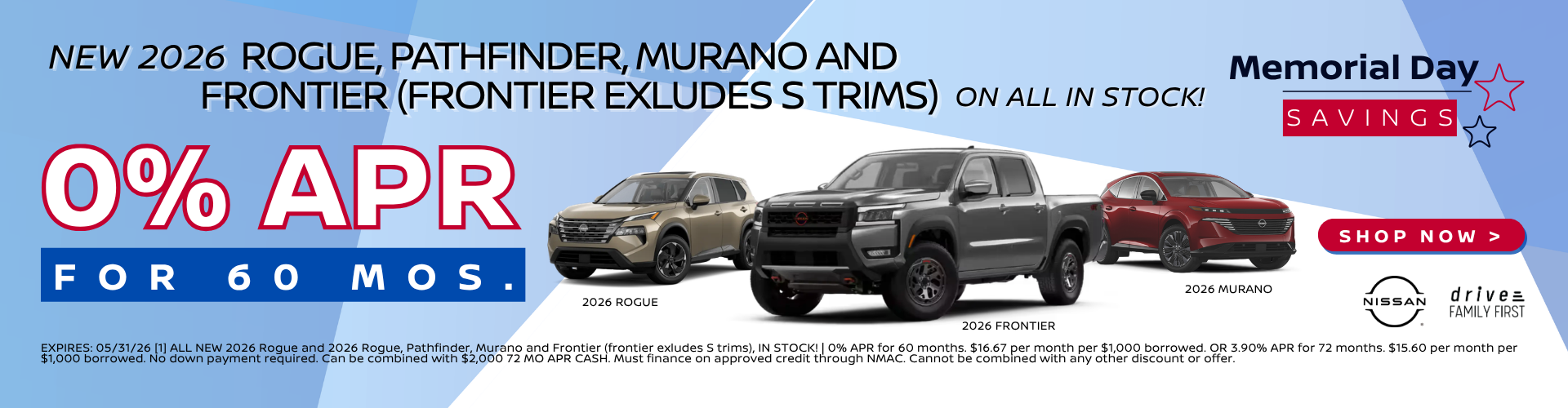 2026 Nissan 0% APR for 60 mos. offer