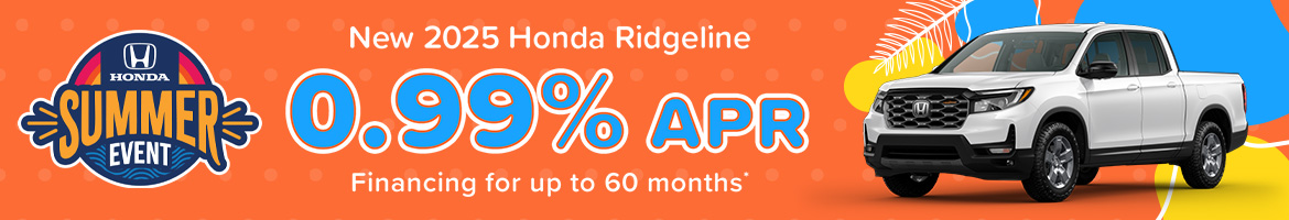 Enjoy 0.99% APR financing on a new 2025 Honda Ridgeline in Kingsport, TN