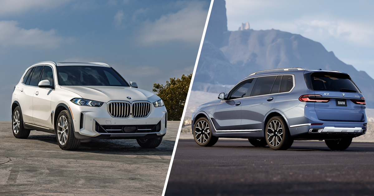 A white BMW X5 and a silver BMW X7