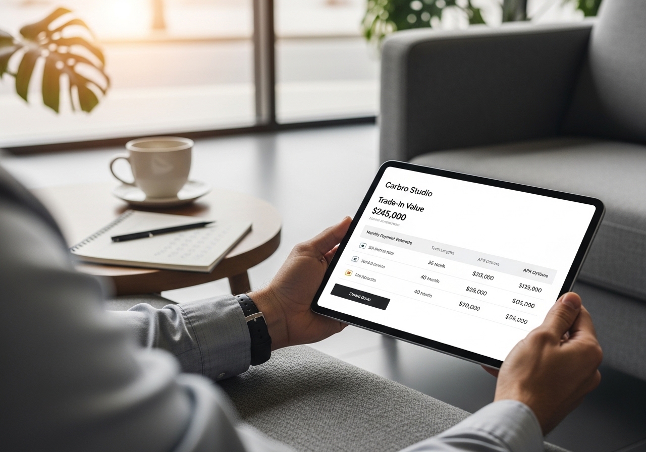 Customer reviewing finance options on tablet