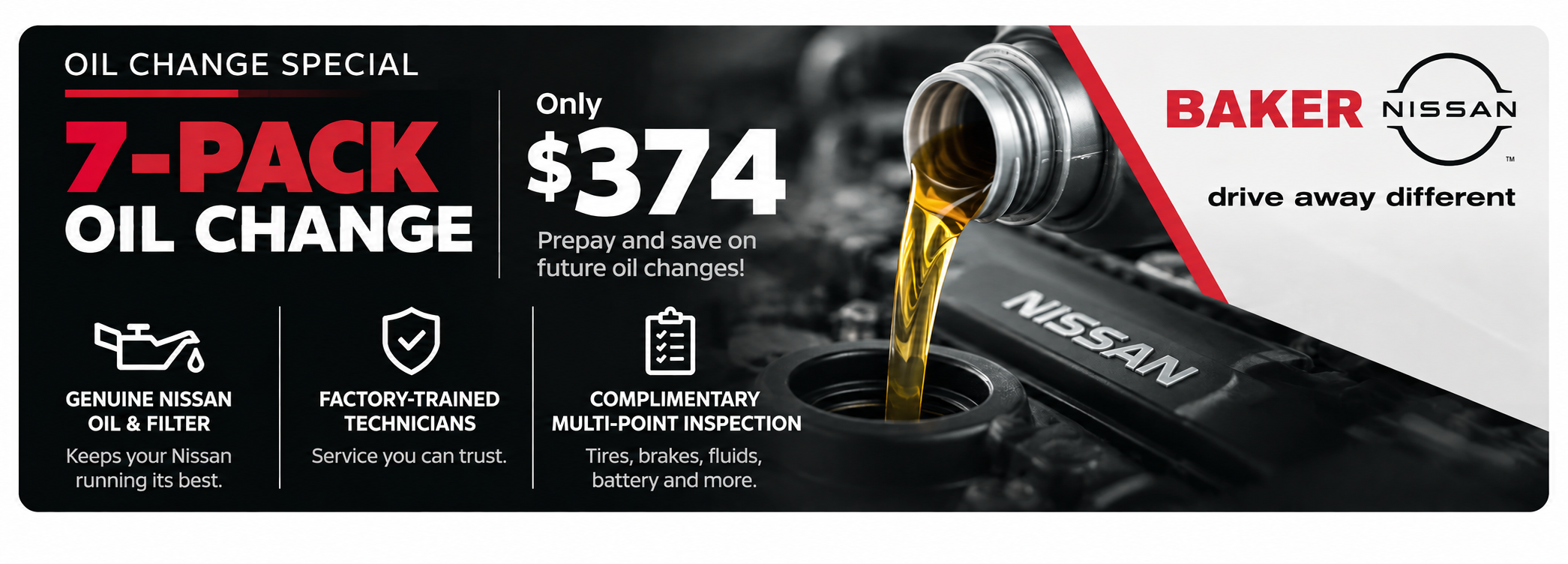 Baker Nissan 7-Pack Oil Change Special in Houston, TX – 7 oil changes for $374