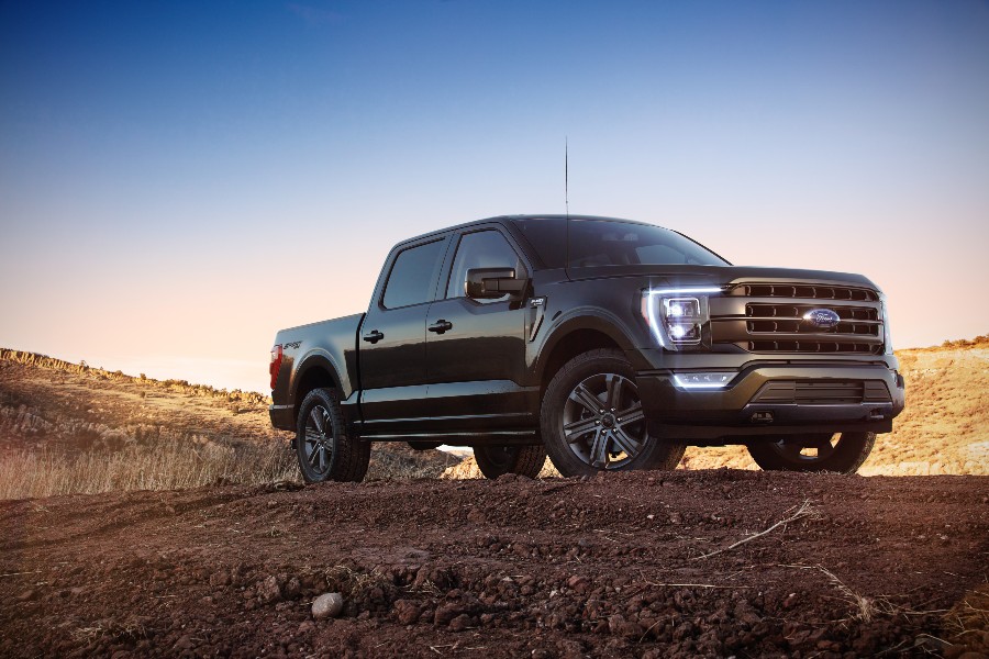 side view of a black 2021 Ford F-150