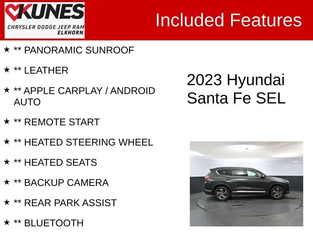 Used 2023 Hyundai Santa Fe SEL with VIN 5NMS34AJ8PH516180 for sale in Elkhorn, WI