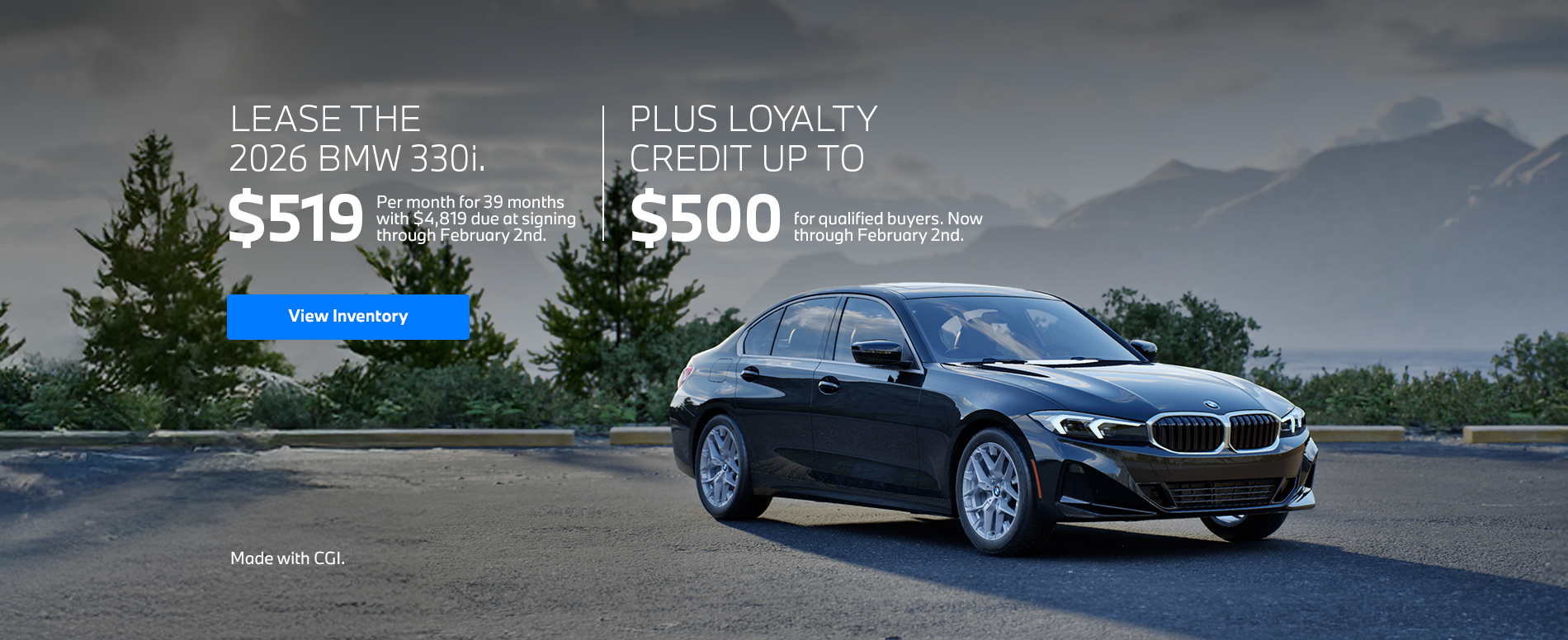 2026 330i lease starting at $519 per month for 39 months