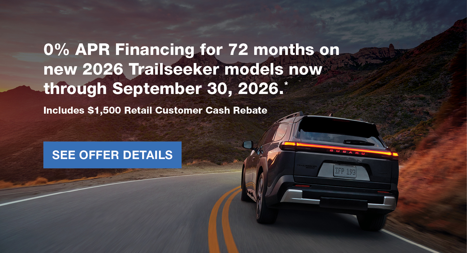 Subaru Trailseeker 0% Financing offer through 9/30/2026