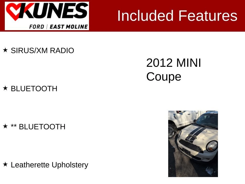Used 2012 MINI Cooper S with VIN WMWSX3C52CT155095 for sale in East Moline, IL