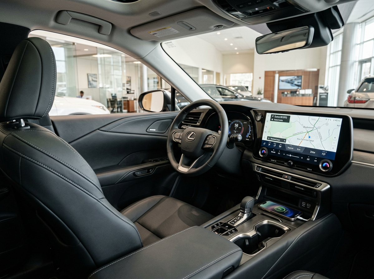 Lexus RX driver-assist and infotainment features highlighted on display
