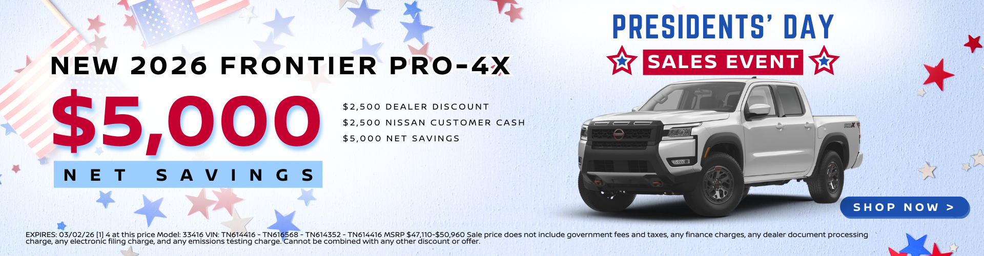 Nissan Frontier Pro-4x $5,000 Net Savings Offer 