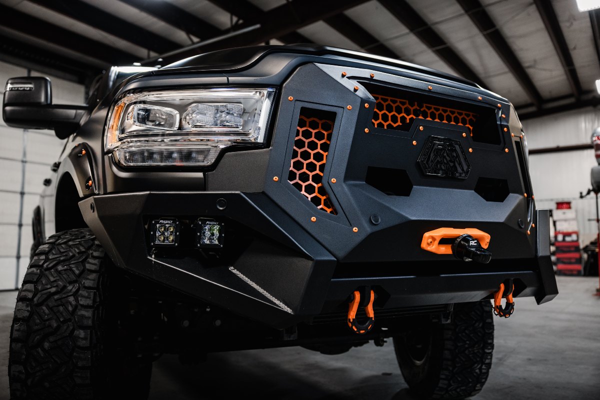 Custom Wrapped RAM Longhorn Front End with Unique Rough Country Winch
