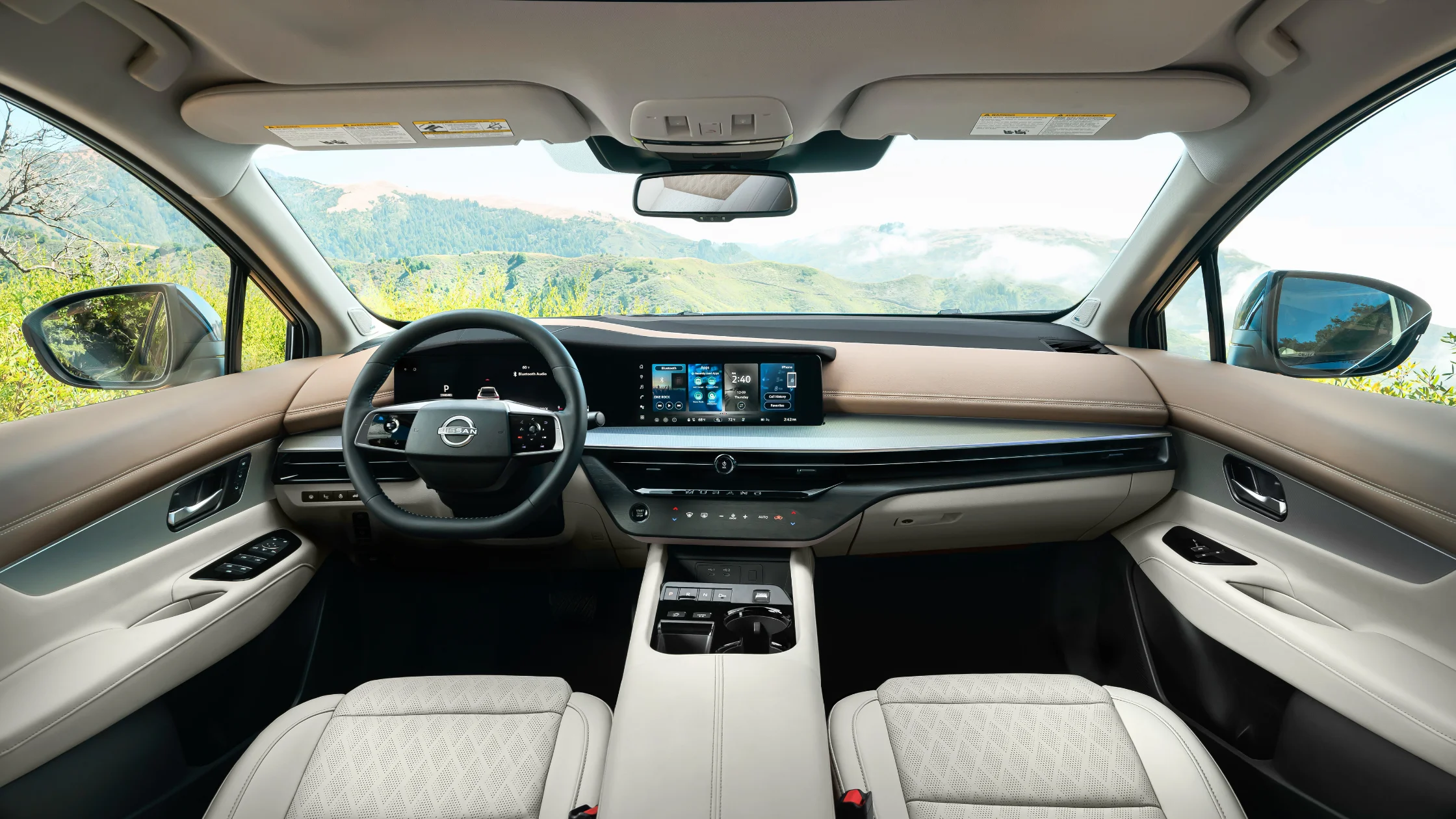 2026 Nissan Murano® interior dashboard with panoramic display light upholstery and center console