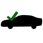 Car with a green checkmark, representing proof of insurance