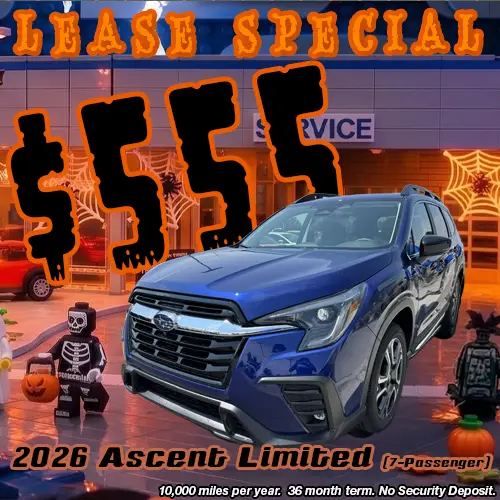 Lease this 2026 Subaru Ascent Limited (7-Passenger) for only $555/mo at Twin Falls Subaru this October.