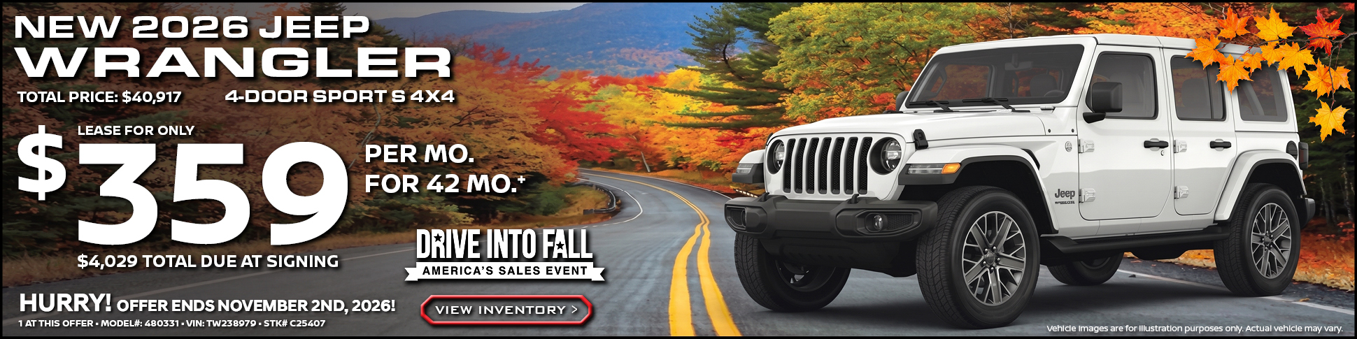 NEW 2026 JEEP WRANGLER 4-DOOR SPORT S 4X4