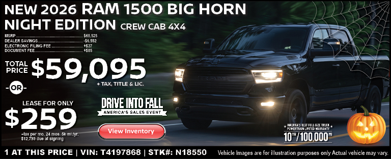 New 2026 RAM 1500 Big Horn Night Edition Crew Cab 4X4