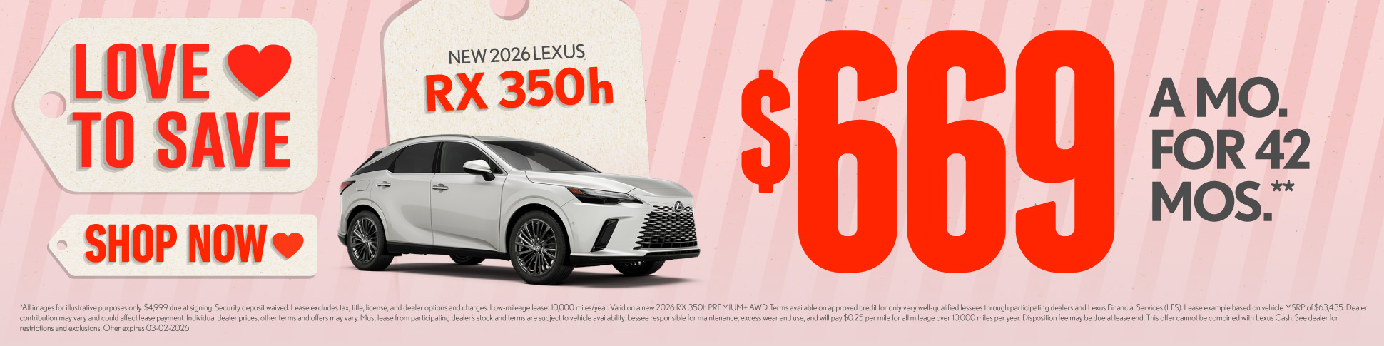 2026 Lexus RX 350h	$669/mo for 42 mo*