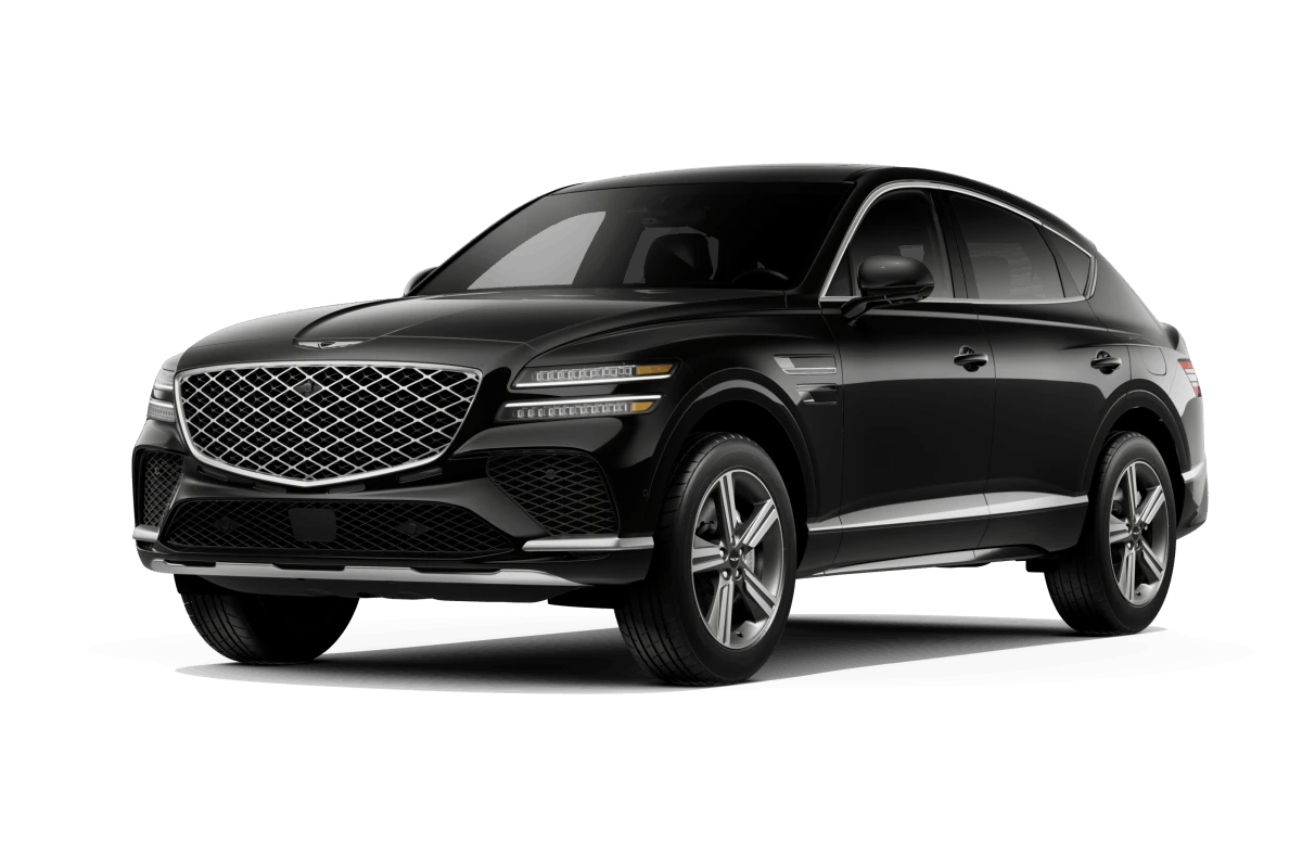 Black Genesis GV80 Coupe shown from a front three-quarter angle.