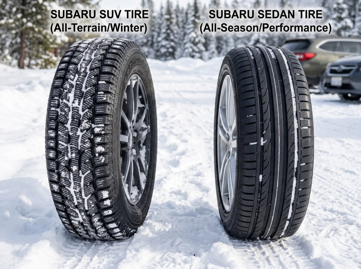 Subaru SUV parked on a snowy residential street
