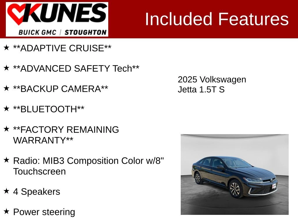 Used 2025 Volkswagen Jetta S with VIN 3VW5X7BU7SM011715 for sale in Stoughton, WI