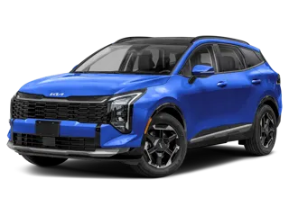 Blue Kia Sportage shown on a white studio background for inventory listing