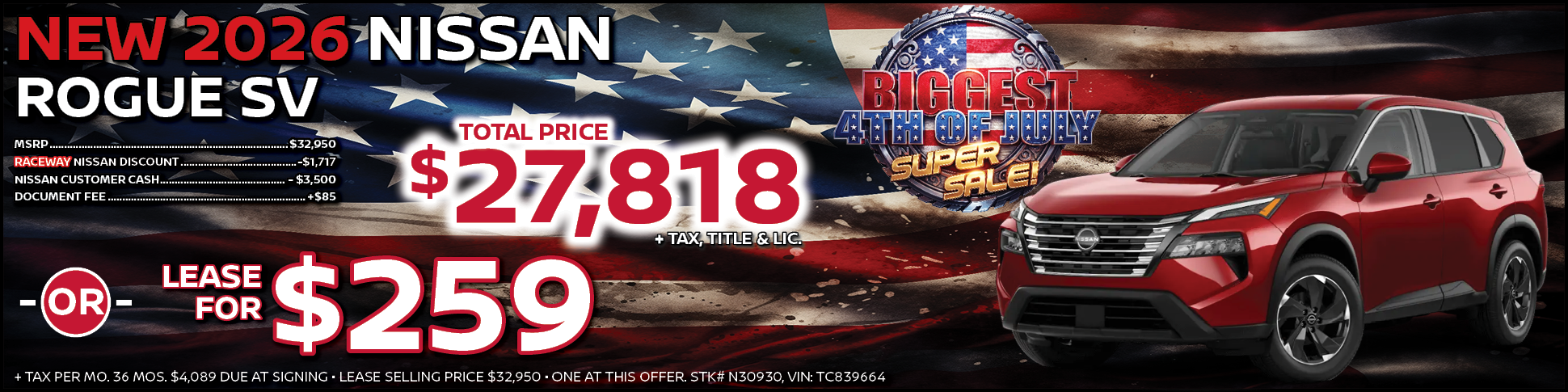 New 2026 Nissan Rogue Lease Offer