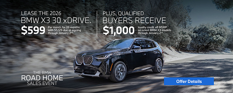 2026 X3 lease starting at $599 per month for 39 months