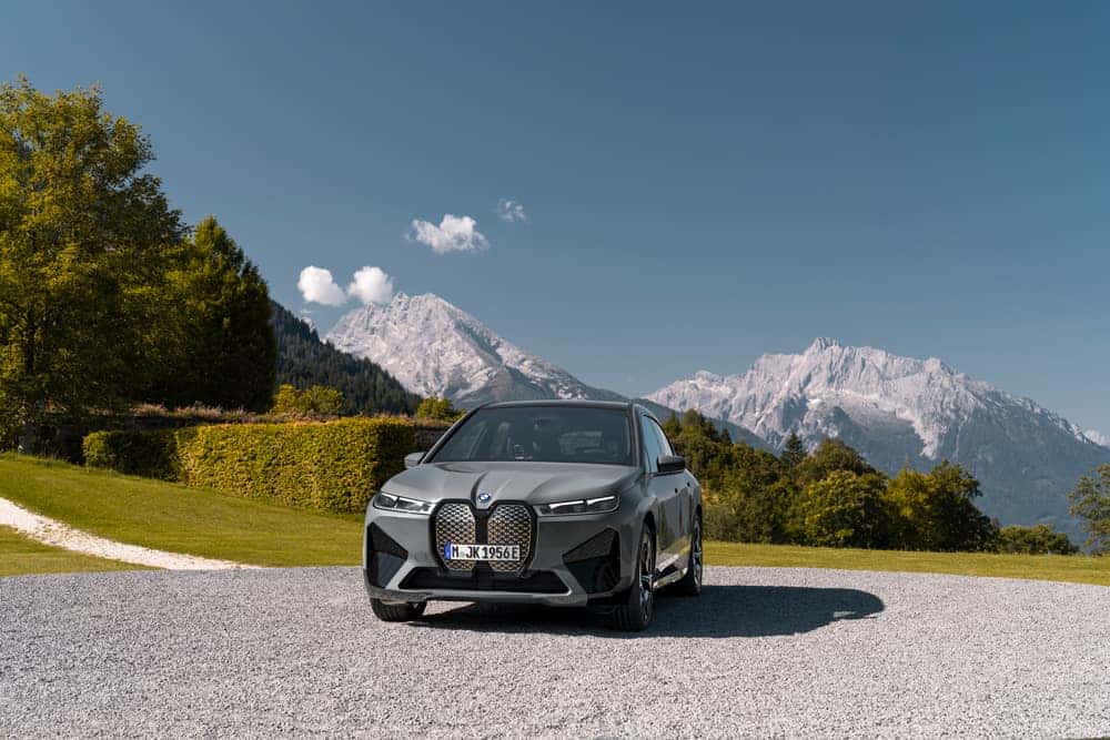 BMW iX trees in background